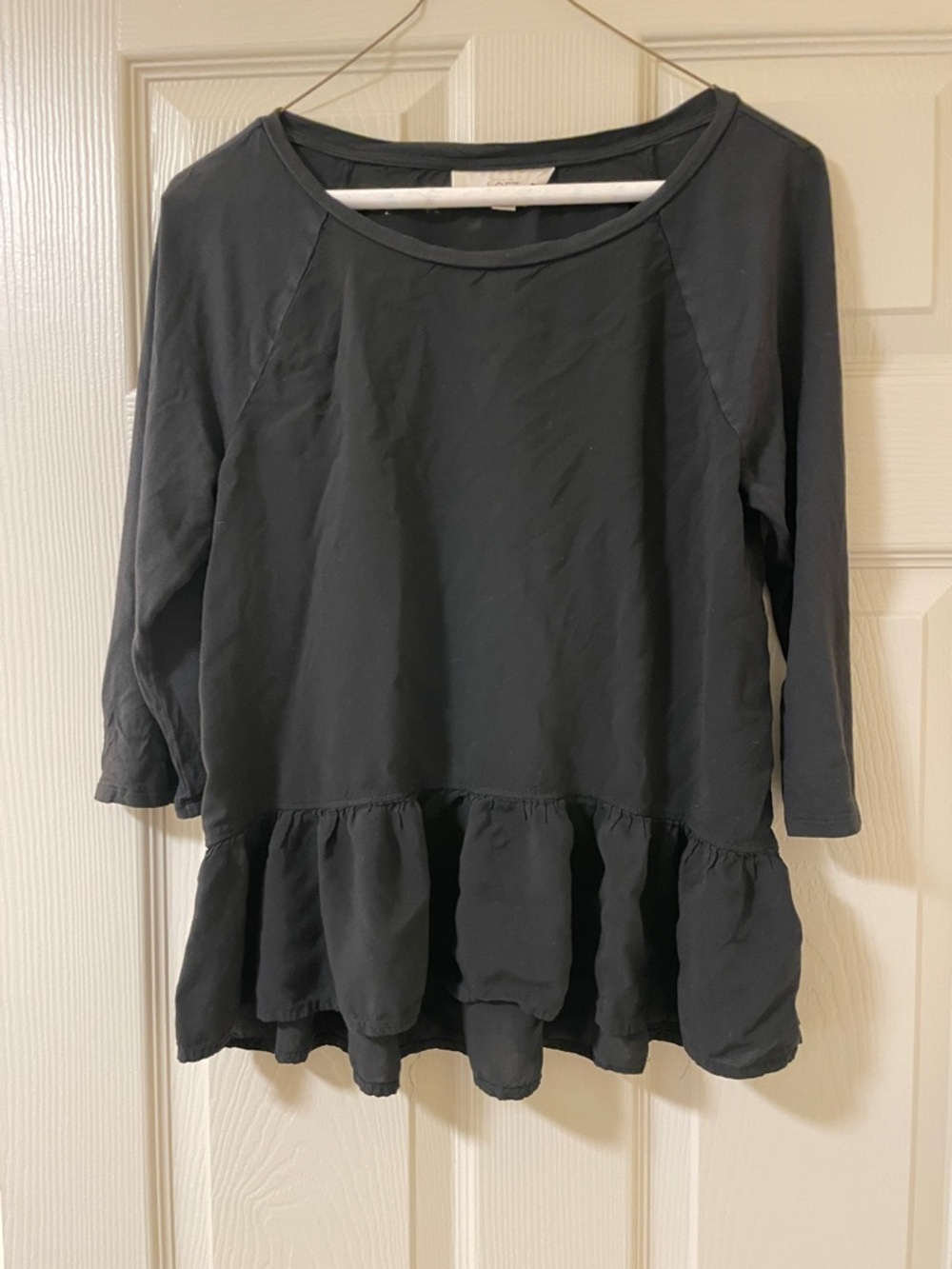 Loft - Black Ruffled Hem Top